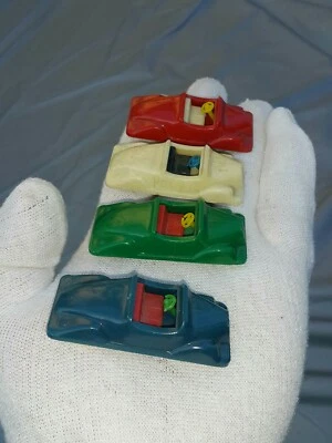 VINTAGE SEDAN TOYS RETRO PLAYSET 4 PLASTIC CARS USSR CCCP PART OF BIG GAME  - Image 1 of 4