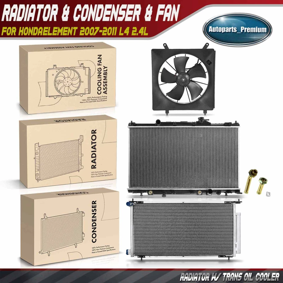 Radiator & AC Condenser & Cooling Fan Kit for Honda	Element 2007-2011 L4 2.4L - Изображение 1 из 4