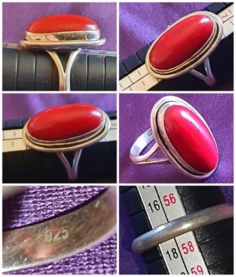 Anello 💍 CORALLO 🔴 rosso ARGENTO 925 no. 18 gioielli pietra   - Immagine 1 di 4