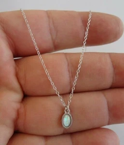 OVAL OPAL NECKLACE PENDANT W/ OPAL GEMSTONE / 925 STERLING SILVER / 18'' - Picture 1 of 7