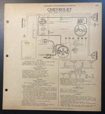 Auto Electrician Schematic 1933 Chevrolet Eagle 1933 Chevrolet Mercury - Imagem 1 de 2