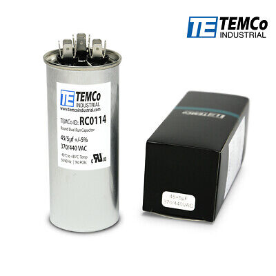 TEMCo 45+5 Uf/MFD 370-440 VAC Volts Round Dual Run Capacitor 50/60 Hz -Lot-1 • 14.95$