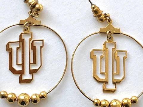 Indiana University Hoosiers gold earrings -logo large hoop dangle - gold beads Cover