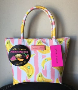 Betsey Johnson Insulated Lunch Tote Bag - Pink Stripe w Banana NWT - Picture 1 of 7