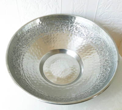große Schale Anbietschale Obstschale Aluminium gehämmert Handarbeit Ø 38cm - Bild 1 von 3