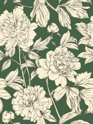 Wallpaper Sketch Line Flower Sticker Peel And Stick Green Vinyl Decal 17.3"X118" - Image 1 of 4