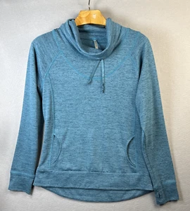 Kuhl Lea Top Womens L Pullover Blue Sweatshirt Knit Cowl Neck Drawstring Hiking - Picture 1 of 12