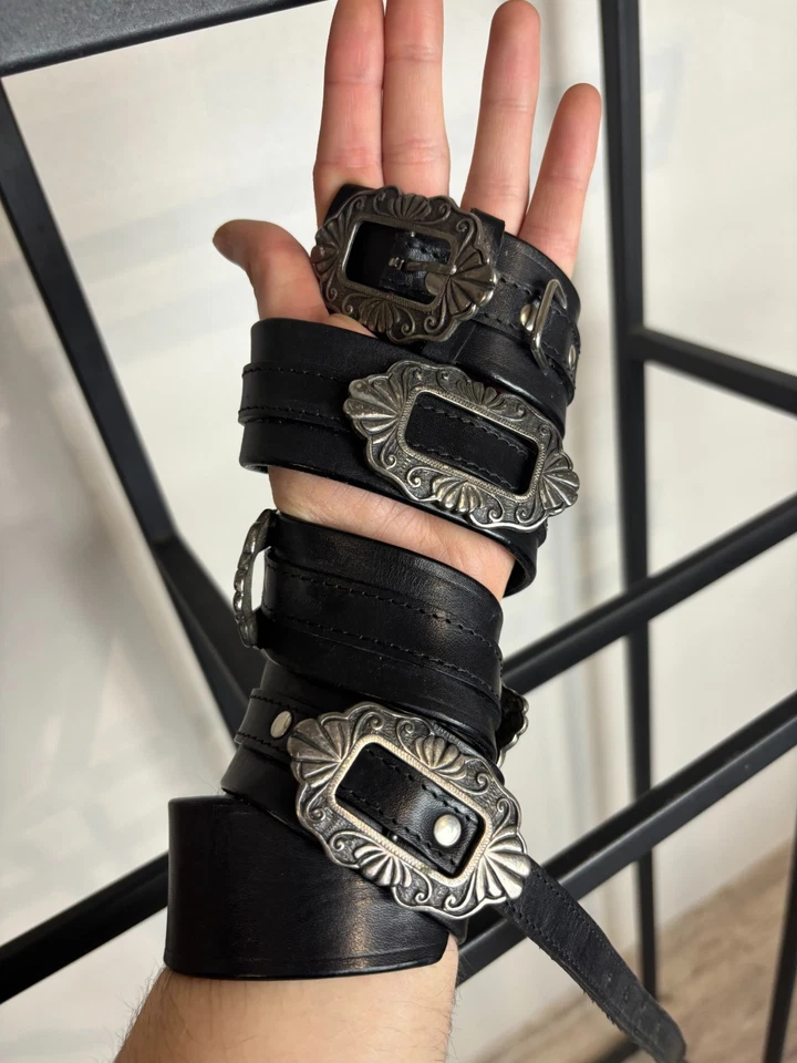 Cinturón de cuero real de metal de motociclista estilo japonés vintage streetwear años 90 y2K Foto 1 de 4