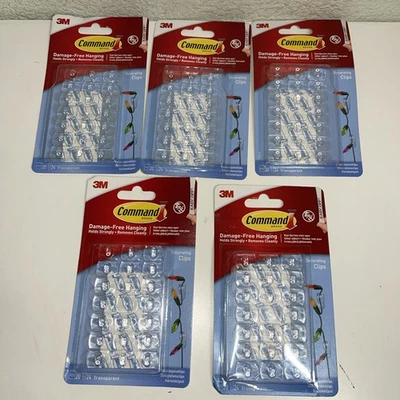 3M Command Hooks Self-Adhesive Strips Christmas Fairy Lights 5 packs of 20 hooks - Image 1 of 3