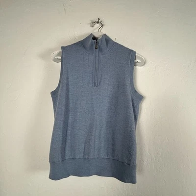 Bobby Jones Mujer Lana Merino Suéter Chaleco Mediano Azul Pullover 1/4 Cremallera Simulado Foto 1 de 4