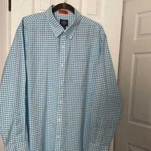 Men's Button Dress Shirt Long Sleeve Size XL Blue Gingham Checks - Picture 1 of 8
