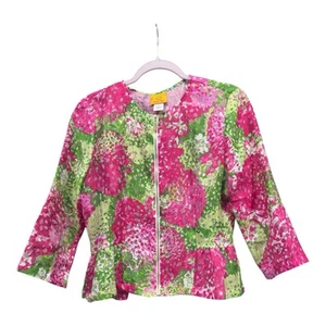 Ruby Rd Women's Top Size 8 Pink Green Floral Shear Blouse Zipper - Picture 1 of 6