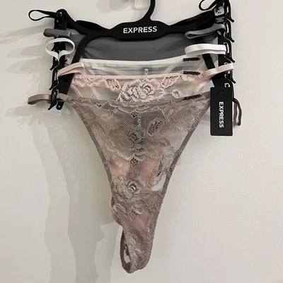 EXPRESS Floral Encaje Tanga Tanga Tanga Panty XL Conjunto de 5 Nuevo con Etiquetas Beige Rosa Blanco Negro Foto 1 de 4