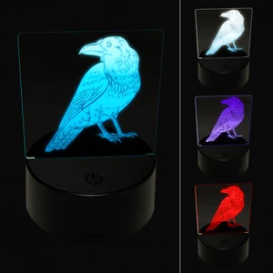 Elegant Black Raven 3D Illusion LED Night Light Sign Nightstand Desk Lamp - Picture 1 of 6