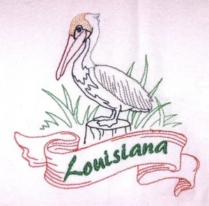 STATE BIRD-LOUISIANA-EASTERN BROWN PELICAN MAC EMBROIDERED FLOUR SACK DISH TOWEL - Picture 1 of 2