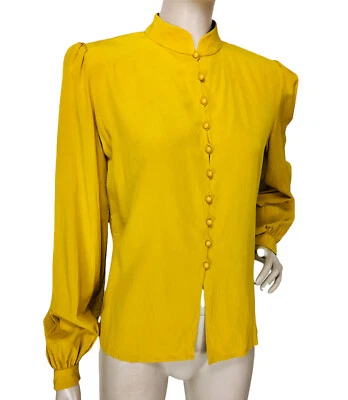 Blusa Jean Louis Scherrer Paris Vintage Oro Mostaza Seda Crepé Abotonada Foto 1 de 4
