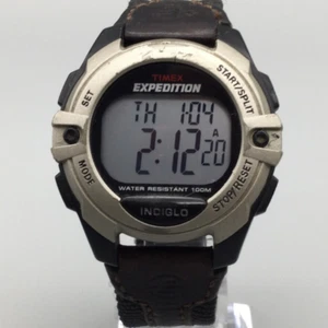 Timex Expedition Watch Men Indiglo 42mm Silver Tone Leather Band New Battery - Picture 1 of 15