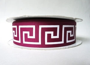 Burgundy Greek Key Grosgrain Ribbon 50 Yards 1.5" - Picture 1 of 3