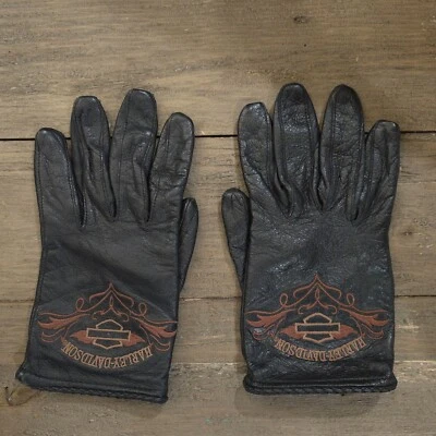 Womens Harley Davidson Motorcycle Soft Leather Gloves S Embroidered  Design - Image 1 of 4