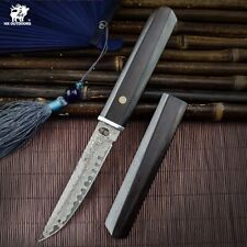 Straightback Knife Fixed Blade Hunting Camping Survival Army Damascus Steel Wood
