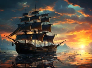 Sunset Sail Ship Seascape Canvas Picture Print Wall Art Framed 20"x30" - Picture 1 of 5