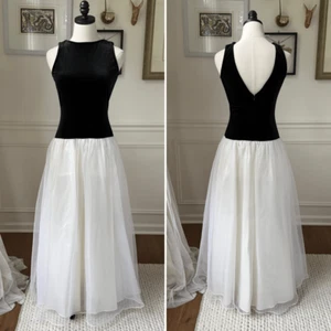 Vintage 99s Roberta Black Velvet White Chiffon Formal Gown Dress 8 - Picture 1 of 8