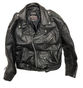 Wilsons Black Leather USA Eagle Embossed Biker Jacket Men’s L *See Description - Picture 1 of 20