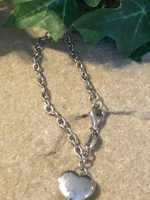 "Pulsera de cadena de eslabones de plata esterlina Charles Garnier con dije de corazón 7,5"" hermosa" Foto 1 de 4