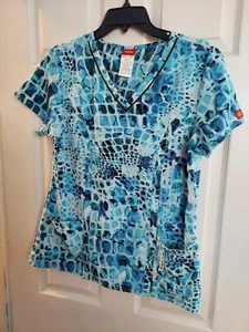 Dickies Womans Scrubs To Watercolor Print Blue Size MEDIUM - Picture 1 of 7