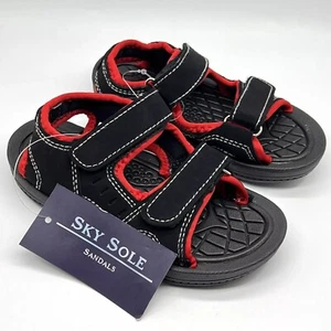 Sandals Beach Shoes Toddler Large (9-10) Kids Boys Red/Black Adjustable Sky Sole - Picture 1 of 9