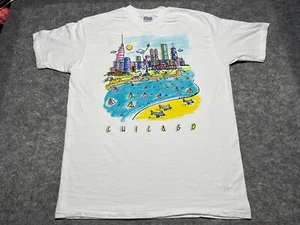 VINTAGE CHICAGO Cityscape Glitter Lake 1990 White Single Stitch L-XL Hanes Shirt - Picture 1 of 14