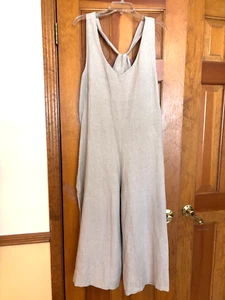 DKNY NWT natural linen jumpsuit with side zipper and full legs. Size Large. - Picture 1 of 8