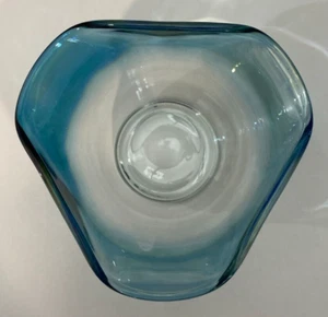 Indiana Glass Modern Blue Tri Top Dip Bowl Reverse Colors - Picture 1 of 6