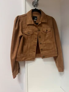 KUT FROM THE KLOTH NEW Faux Suede Drape Moto Jacket Brandy Small - Picture 1 of 4