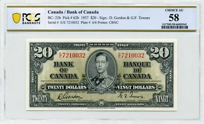 1937 $20 Bank of Canada, BC-25b - Choice About Uncirculated, PCGS AU58 - Image 1 of 2