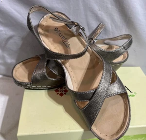 Spring Step Women Pewter Grey Leather Sandals Shoes 39 8,5 Mandalay New NIB - Picture 1 of 9