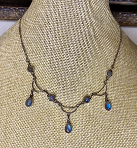 Vintage viktorianischer Stil Sterlingsilber 925 Träne blauer Mondofen 17" Halskette - Bild 1 von 19
