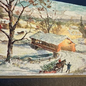 Tarjeta de Navidad de Colección Mcm People JF Pesado Brillo Cubierto Puente Ciudad Cubierto de Nieve - Imagen 1 de 11