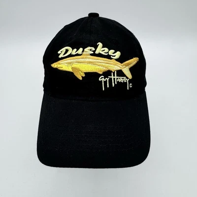 Sombrero visera de pesca bordado negro oscuro con correa ajustable Guy Harvey Fish Foto 1 de 4