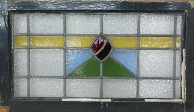 ABSTRACT OLD ENGLISH LEADED STAINED GLASS WINDOW TRANSOM 29.25" X 17" - Image 1 of 3