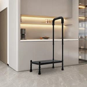 Black Floor Standing 1-Step Stool Adult Ramp with Handrail Metal Stepping Stool - Picture 1 of 15
