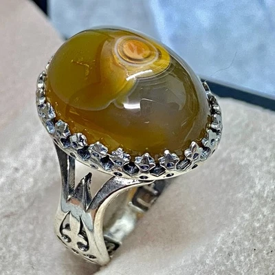 Anillo de plata 925 para hombre natural sulatni fuerte ágata yemení anillo aqeeq جزع بقراني Foto 1 de 4