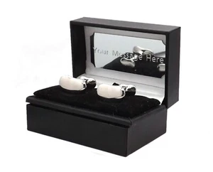 Impresionantes eslabones de puño de regalo de diseño de frijoles plateados para hombre + opción de caja personalizada - Imagen 1 de 10