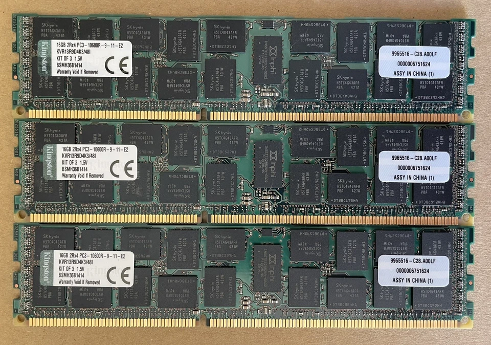 KINGSTON KVR13R9D4K3/48I PC3-10600R DDR3-1333 48GB ECC REG KIT (16GB X3) - Image 1 of 1
