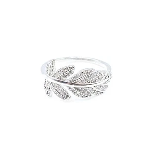 Sterling Silver Feather Ring With Clear Cubic Zirconia Size 7 - Picture 1 of 6