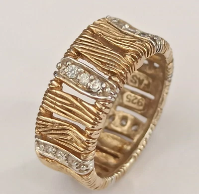 Anillo de plata enchapado en oro FAS banda ancha alambre Art Deco esterlina 925 modernista Foto 1 de 4