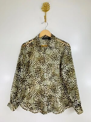 IMPRESIONES Blusa Mediana Marrón Transparente Estampado Animal Floral Manga Larga Abotonada  Foto 1 de 4