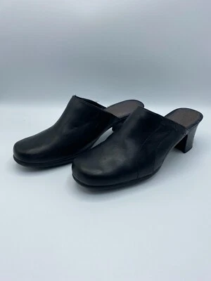 Clark's Angeline Black Stacked Heel Non Slip Sole Comfort Clog Causal Leather - Image 1 of 4