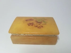Vintage Handpainted Alabaster hinged Dresser Box floral design - Picture 1 of 10