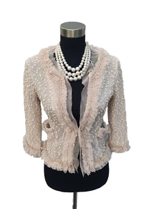 Anthropologie a'reve Knit Sweater Cardigan Jacket S Pink Boucle Cotton Chiffon - Picture 1 of 5